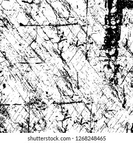 Wall fragment with scratches and cracks. Overlay grunge illustration over any design. Abstract grainy background with vintage effect