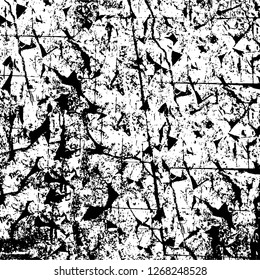 Wall fragment with scratches and cracks. Overlay grunge illustration over any design. Abstract grainy background with vintage effect