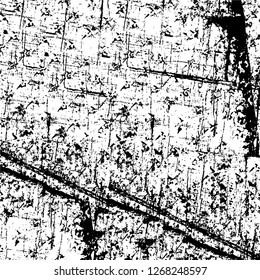 Wall fragment with scratches and cracks. Overlay grunge illustration over any design. Abstract grainy background with vintage effect