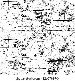 Wall fragment with scratches and cracks. Overlay grunge illustration over any design. Abstract grainy background with vintage effect