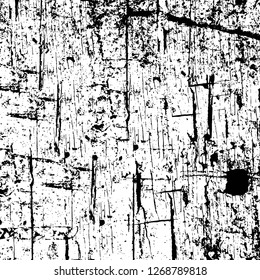 Wall fragment with scratches and cracks. Overlay grunge illustration over any design. Abstract grainy background with vintage effect
