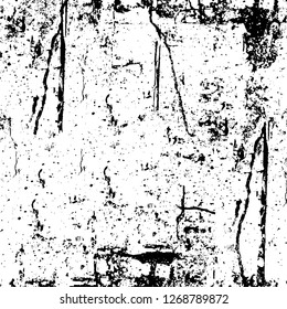 Wall fragment with scratches and cracks. Overlay grunge illustration over any design. Abstract grainy background with vintage effect