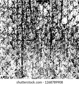 Wall fragment with scratches and cracks. Overlay grunge illustration over any design. Abstract grainy background with vintage effect