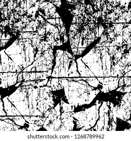 Wall fragment with scratches and cracks. Overlay grunge illustration over any design. Abstract grainy background with vintage effect