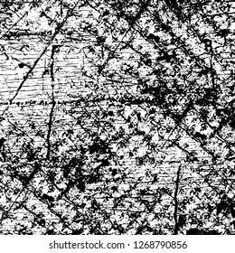 Wall fragment with scratches and cracks. Overlay grunge illustration over any design. Abstract grainy background with vintage effect