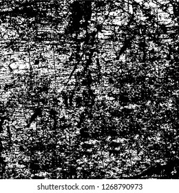 Wall fragment with scratches and cracks. Overlay grunge illustration over any design. Abstract grainy background with vintage effect