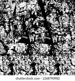 Wall fragment with scratches and cracks. Overlay grunge illustration over any design. Abstract grainy background with vintage effect
