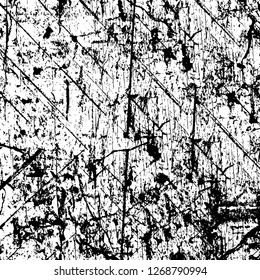 Wall fragment with scratches and cracks. Overlay grunge illustration over any design. Abstract grainy background with vintage effect