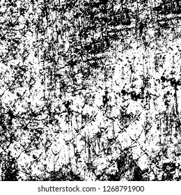Wall fragment with scratches and cracks. Overlay grunge illustration over any design. Abstract grainy background with vintage effect
