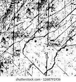 Wall fragment with scratches and cracks. Overlay grunge illustration over any design. Abstract grainy background with vintage effect
