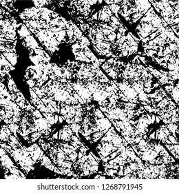 Wall fragment with scratches and cracks. Overlay grunge illustration over any design. Abstract grainy background with vintage effect
