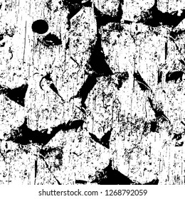 Wall fragment with scratches and cracks. Overlay grunge illustration over any design. Abstract grainy background with vintage effect