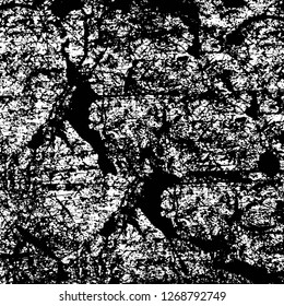 Wall fragment with scratches and cracks. Overlay grunge illustration over any design. Abstract grainy background with vintage effect