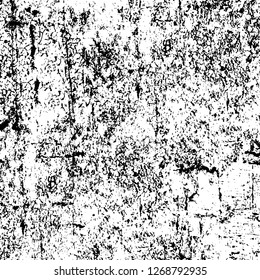 Wall fragment with scratches and cracks. Overlay grunge illustration over any design. Abstract grainy background with vintage effect