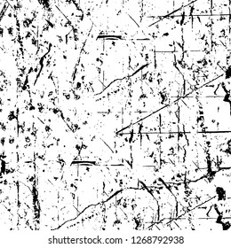 Wall fragment with scratches and cracks. Overlay grunge illustration over any design. Abstract grainy background with vintage effect