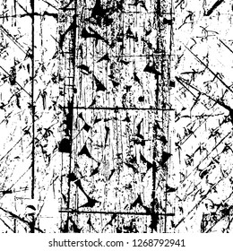 Wall fragment with scratches and cracks. Overlay grunge illustration over any design. Abstract grainy background with vintage effect