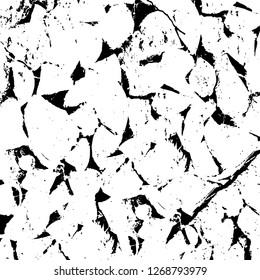 Wall fragment with scratches and cracks. Overlay grunge illustration over any design. Abstract grainy background with vintage effect