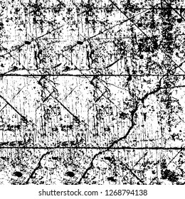 Wall fragment with scratches and cracks. Overlay grunge illustration over any design. Abstract grainy background with vintage effect