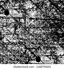 Wall fragment with scratches and cracks. Overlay grunge illustration over any design. Abstract grainy background with vintage effect