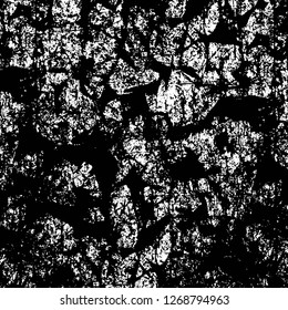 Wall fragment with scratches and cracks. Overlay grunge illustration over any design. Abstract grainy background with vintage effect