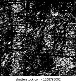 Wall fragment with scratches and cracks. Overlay grunge illustration over any design. Abstract grainy background with vintage effect