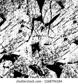 Wall fragment with scratches and cracks. Overlay grunge illustration over any design. Abstract grainy background with vintage effect