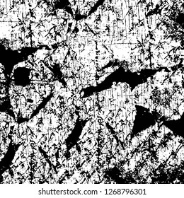 Wall fragment with scratches and cracks. Overlay grunge illustration over any design. Abstract grainy background with vintage effect