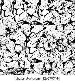 Wall fragment with scratches and cracks. Overlay grunge illustration over any design. Abstract grainy background with vintage effect