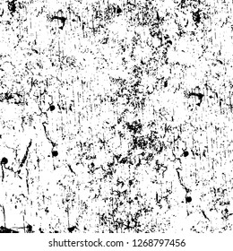 Wall fragment with scratches and cracks. Overlay grunge illustration over any design. Abstract grainy background with vintage effect
