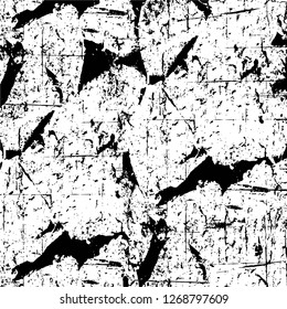 Wall fragment with scratches and cracks. Overlay grunge illustration over any design. Abstract grainy background with vintage effect