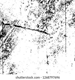 Wall fragment with scratches and cracks. Overlay grunge illustration over any design. Abstract grainy background with vintage effect