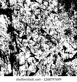 Wall fragment with scratches and cracks. Overlay grunge illustration over any design. Abstract grainy background with vintage effect