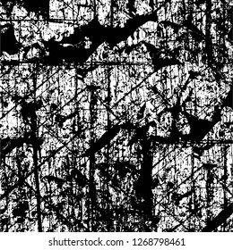 Wall fragment with scratches and cracks. Overlay grunge illustration over any design. Abstract grainy background with vintage effect