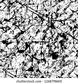 Wall fragment with scratches and cracks. Overlay grunge illustration over any design. Abstract grainy background with vintage effect