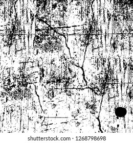 Wall fragment with scratches and cracks. Overlay grunge illustration over any design. Abstract grainy background with vintage effect