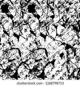 Wall fragment with scratches and cracks. Overlay grunge illustration over any design. Abstract grainy background with vintage effect