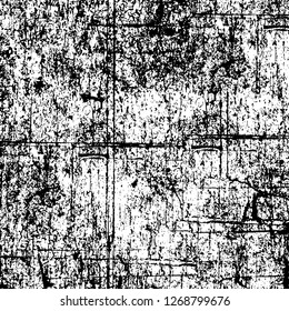Wall fragment with scratches and cracks. Overlay grunge illustration over any design. Abstract grainy background with vintage effect