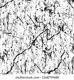 Wall fragment with scratches and cracks. Overlay grunge illustration over any design. Abstract grainy background with vintage effect