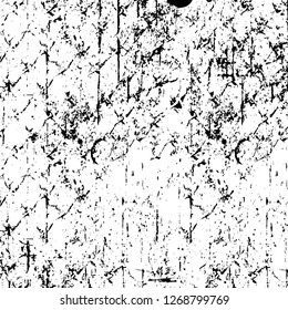 Wall fragment with scratches and cracks. Overlay grunge illustration over any design. Abstract grainy background with vintage effect