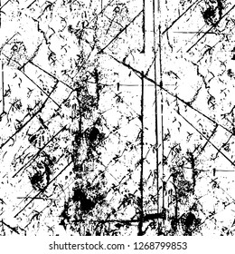 Wall fragment with scratches and cracks. Overlay grunge illustration over any design. Abstract grainy background with vintage effect