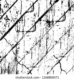 Wall fragment with scratches and cracks. Overlay grunge illustration over any design. Abstract grainy background with vintage effect