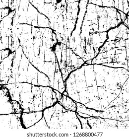 Wall fragment with scratches and cracks. Overlay grunge illustration over any design. Abstract grainy background with vintage effect