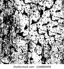 Wall fragment with scratches and cracks. Overlay grunge illustration over any design. Abstract grainy background with vintage effect