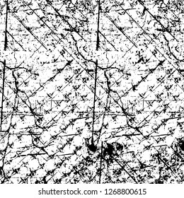 Wall fragment with scratches and cracks. Overlay grunge illustration over any design. Abstract grainy background with vintage effect