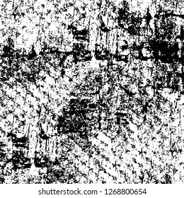 Wall fragment with scratches and cracks. Overlay grunge illustration over any design. Abstract grainy background with vintage effect