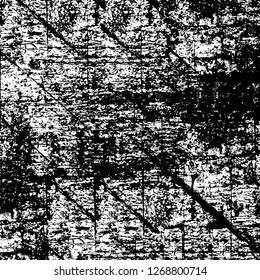 Wall fragment with scratches and cracks. Overlay grunge illustration over any design. Abstract grainy background with vintage effect