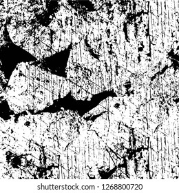 Wall fragment with scratches and cracks. Overlay grunge illustration over any design. Abstract grainy background with vintage effect