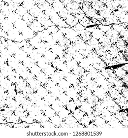 Wall fragment with scratches and cracks. Overlay grunge illustration over any design. Abstract grainy background with vintage effect