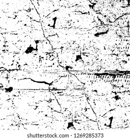 Wall fragment with scratches and cracks. Overlay grunge illustration over any design. Abstract grainy background with vintage effect