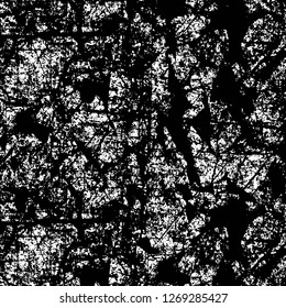 Wall fragment with scratches and cracks. Overlay grunge illustration over any design. Abstract grainy background with vintage effect